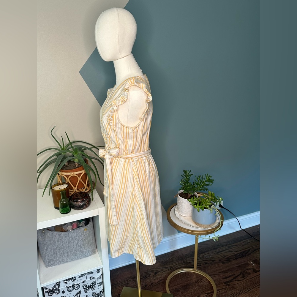 Robert Louis Striped Linen Wrap Dress Orange White Flutter Sleeves Summer Medium - Picture 3 of 13